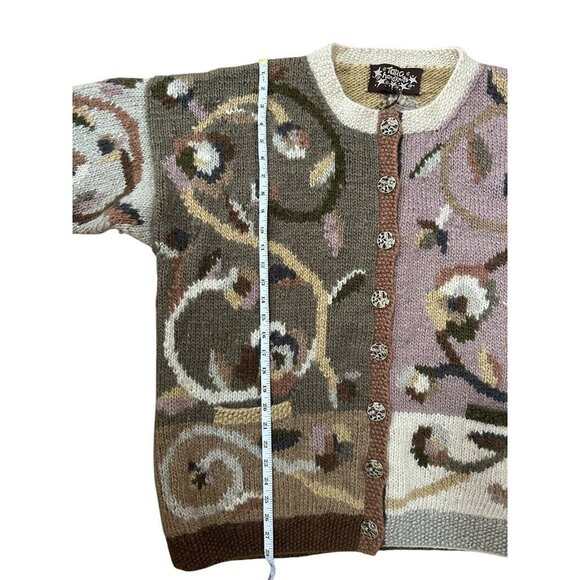 Tara Handknits Heavy Wool Hand-Knit Trellis Art Wear Sweater Nepal Cardigan L - Picture 6 of 11